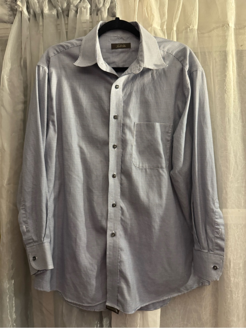 Tasso Elba Light Blue Micro-Check Button-Down Shirt